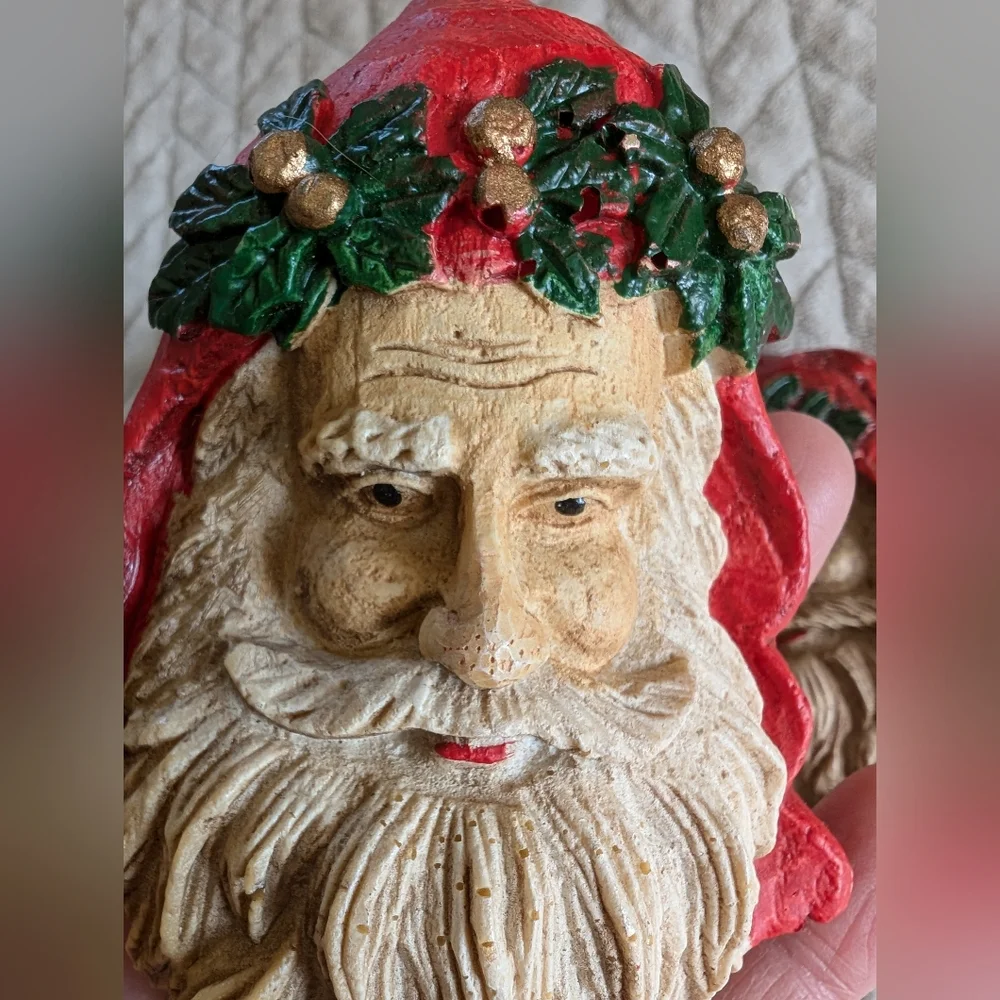 Vtg Old World Santa Face Head Christmas Ornament Woodland, Victorian, Foam Lot 3